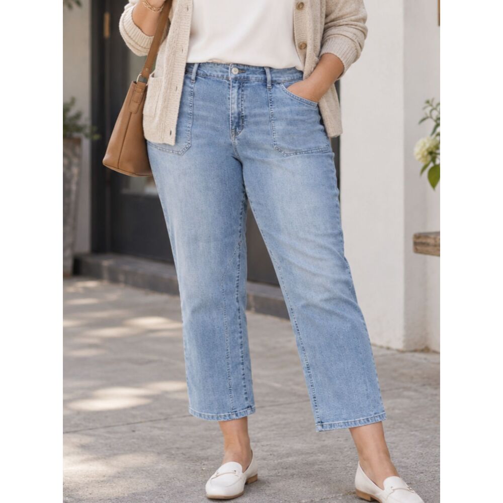 LOGO Boyfriend Cropped 16P 16 Petite Short Women's Mid Rise Stretch Jeans